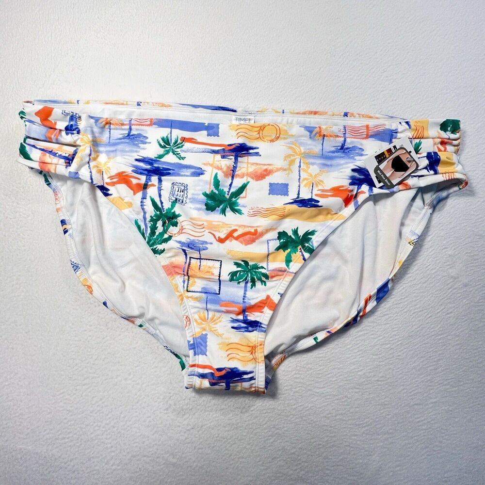 Time and Tru Women's Bathing Suit Bottom Palm Trees Tropical Mid Rise NWT Sz 3X